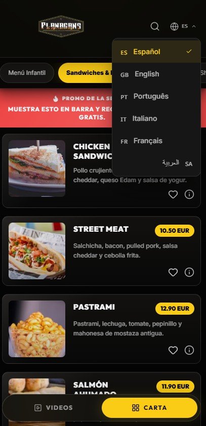 Selector multiidioma del menú móvil